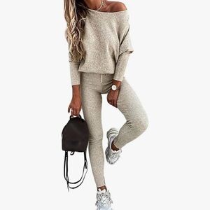 New 2-Piece Beige Knit Lounge Set